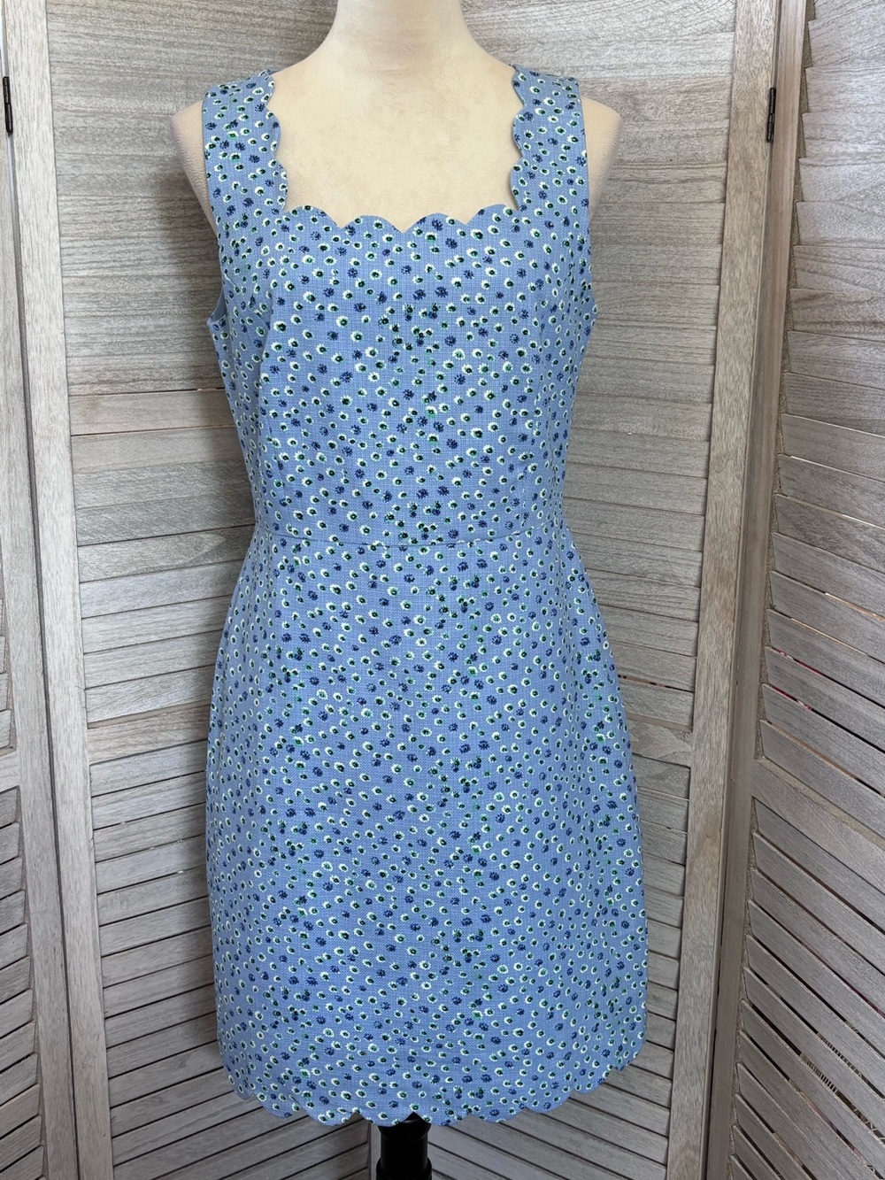 J CREW Women’s SZ 8 Sleeveless Sheath Dress Ditsy Floral Blue Basketweave Print